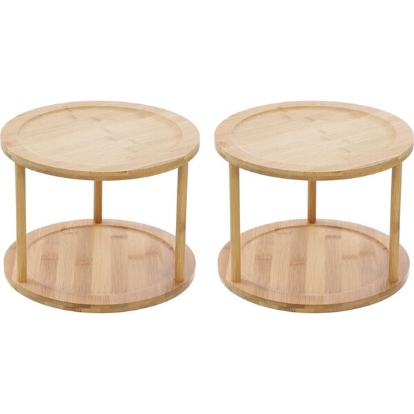 2x Boxsweden 24.5cm Bamboo 2-Tier Turntable Rotating Organiser Storage/Holder