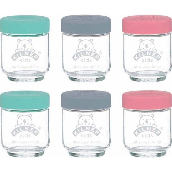 Kilner Kids 6pc Glass Jar Canister Baby Food Storage Set W/ Lid 190ml