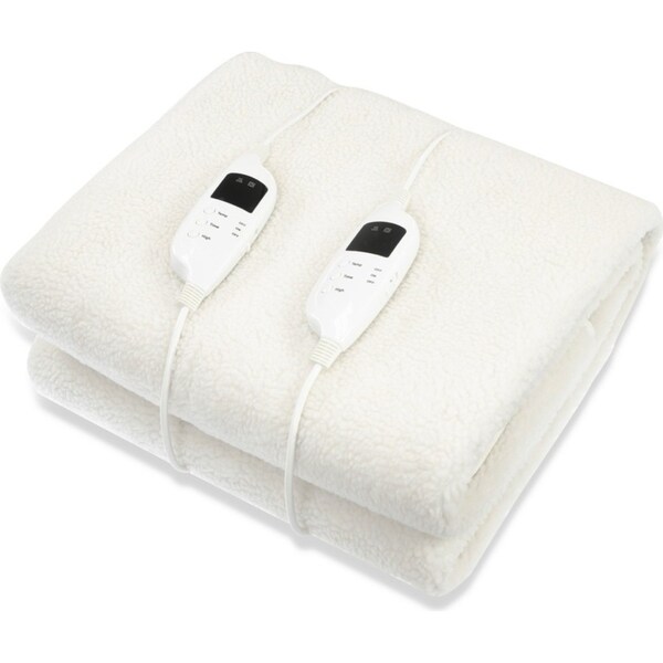 Laura Hill Heated Electric Blanket Double Size Fitted Fleece Underlay Winter Throw - White