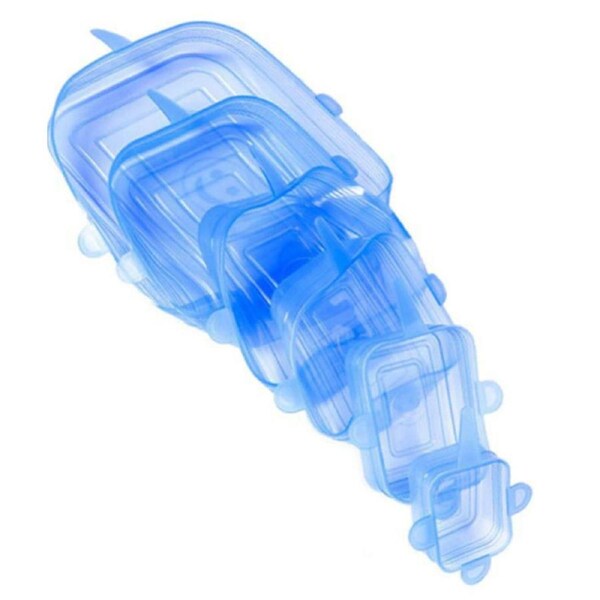 6pcs Silicone Stretchable Lids - Blue Rectangle Shape