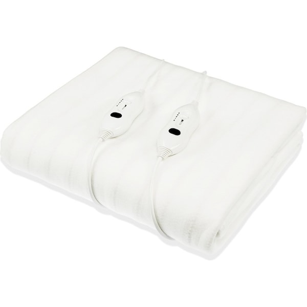 Laura Hill Heated Electric Blanket Double Size Fitted Polyester Underlay Winter Throw - White