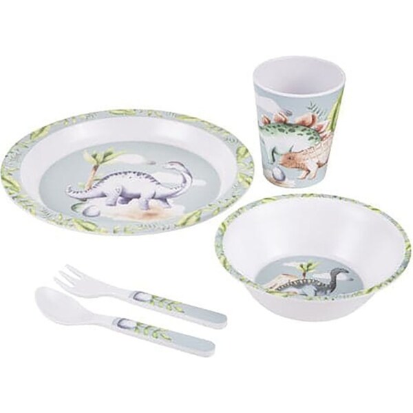 5pc Ashdene Dino Land Kids/Children Melamine Dinner Cup/Bowl/Plate/Fork/Spoon