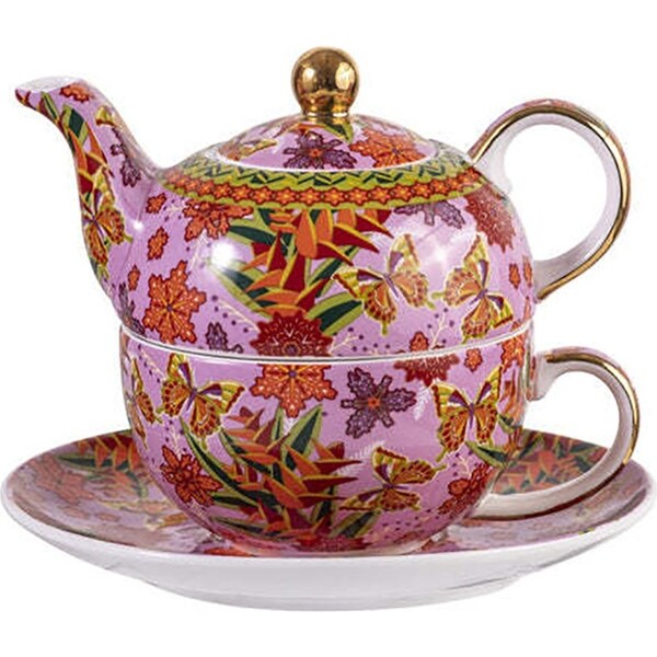 Ashdene 400ml Butterfly Heliconia Tea For One Brewing Lid Teapot Cup Saucer Set