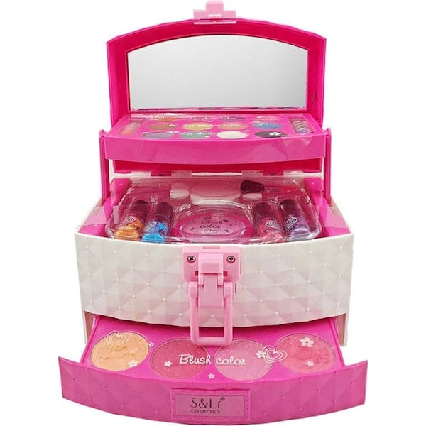 Kid Girls Makeup Set Jewellery Box Style Cosmetic Pretend Play Kit Princess Toy