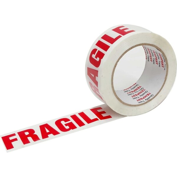 1x Fragile Packing Tape 48mmx75m - Long Rolls Red White Packaging Adhesive Label