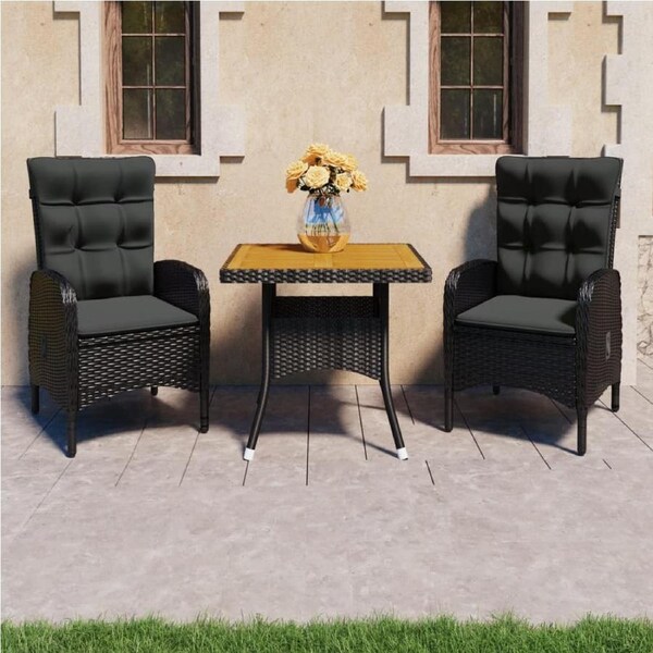 3 Piece Garden Dining Set Poly Rattan and Acacia Wood Black vidaXL
