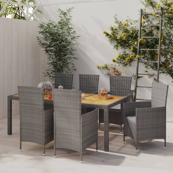 7 Piece Outdoor Dining Set with Cushions Poly Rattan Grey vidaXL