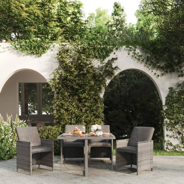 5 Piece Garden Dining Set with Cushions Poly Rattan Grey vidaXL