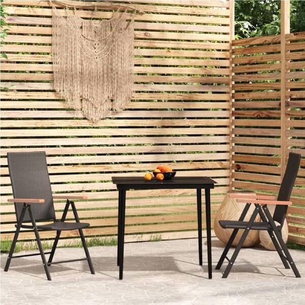 3 Piece Garden Dining Set Black vidaXL