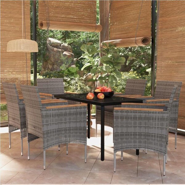7 Piece Outdoor Dining Set with Cushions Grey and BlackvidaXL