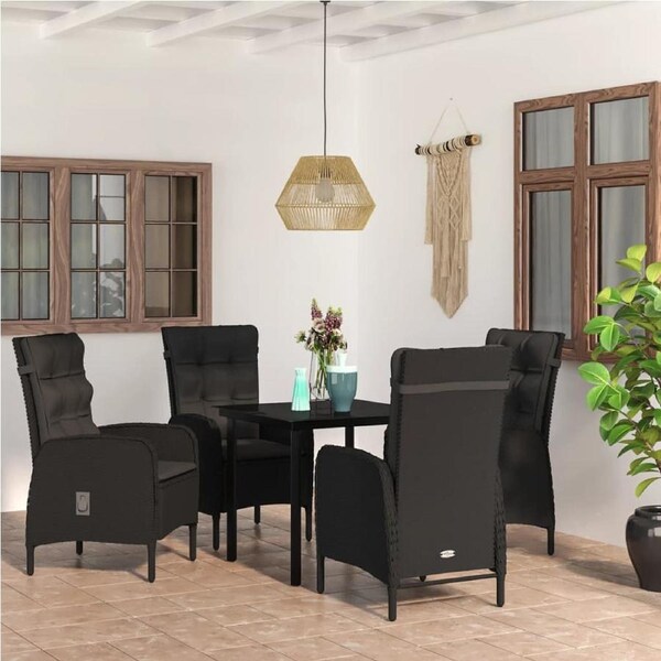 5 Piece Garden Dining Set with Cushions Black vidaXL
