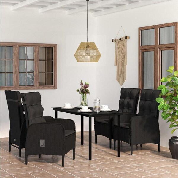 5 Piece Garden Dining Set with Cushions Black vidaXL