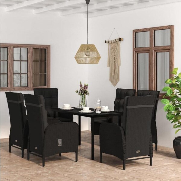 7 Piece Garden Dining Set with Cushions Black vidaXL