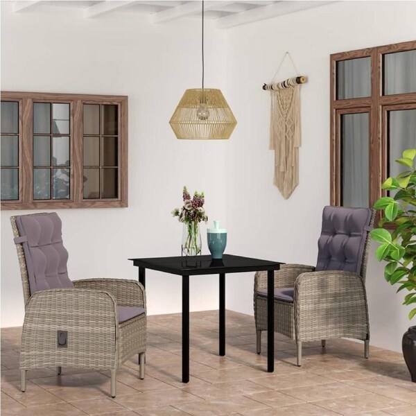 3 Piece Outdoor Dining Set with Cushions Grey and Black vidaXL