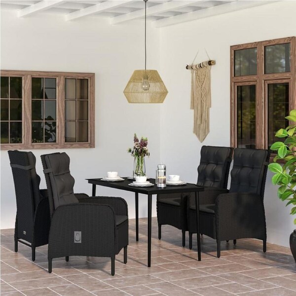 5 Piece Garden Dining Set with Cushions Black vidaXL
