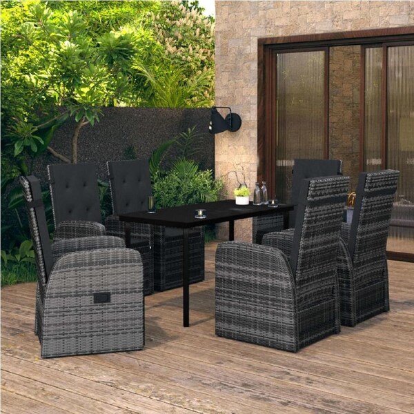 7 Piece Garden Dining Set with Cushions Grey vidaXL