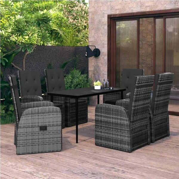 7 Piece Garden Dining Set with Cushions Grey vidaXL