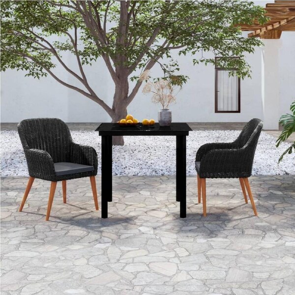3 Piece Garden Dining Set with Cushions Black vidaXL