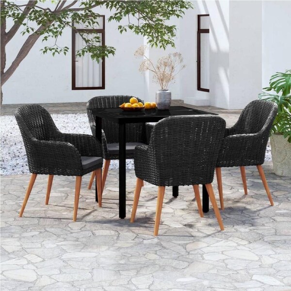 5 Piece Garden Dining Set with Cushions Black vidaXL