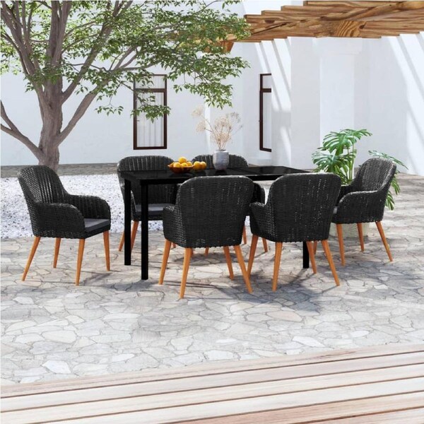 7 Piece Garden Dining Set with Cushions Black vidaXL