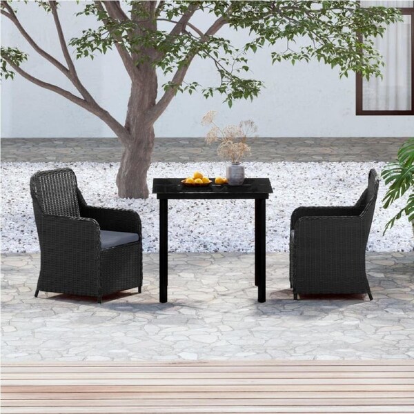 3 Piece Garden Dining Set with Cushions Black vidaXL