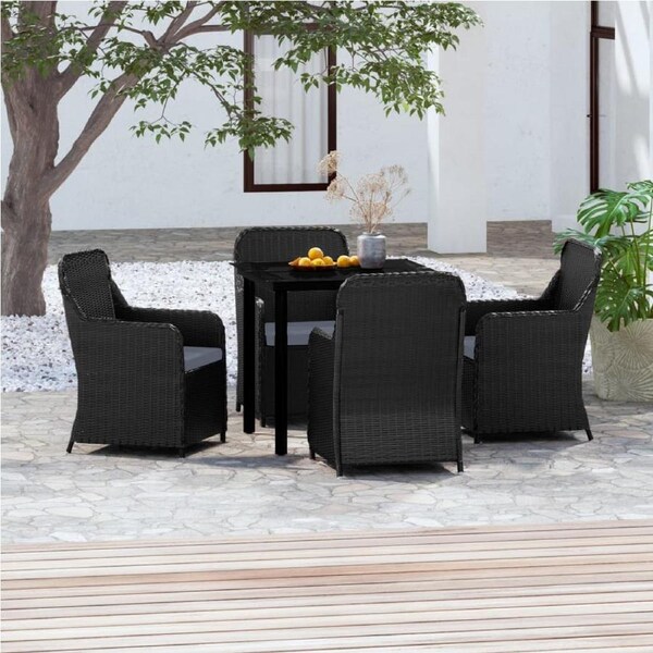 5 Piece Garden Dining Set with Cushions Black vidaXL