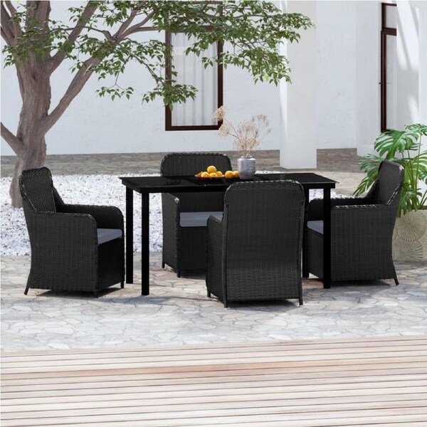 5 Piece Garden Dining Set with Cushions Black vidaXL