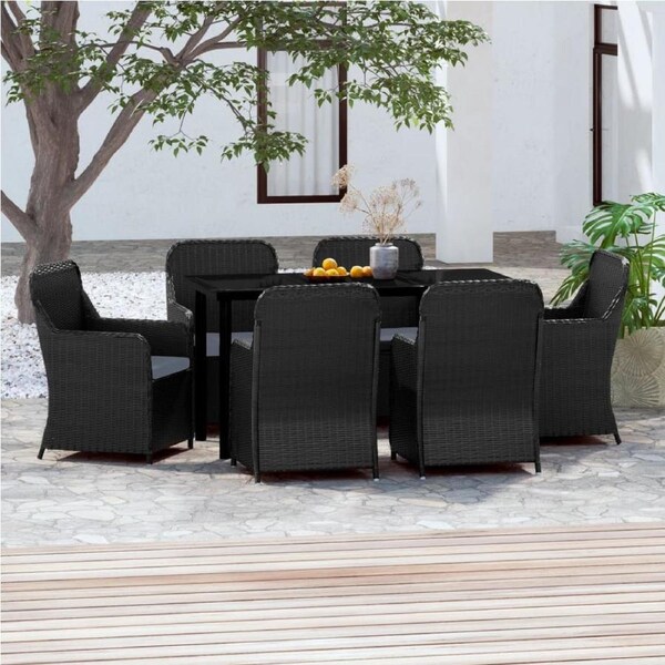 7 Piece Garden Dining Set with Cushions Black vidaXL