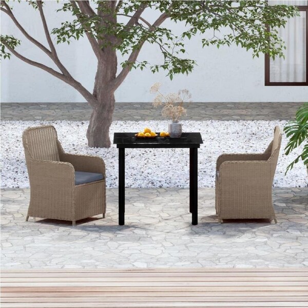 3 Piece Garden Dining Set with Cushions Brown vidaXL