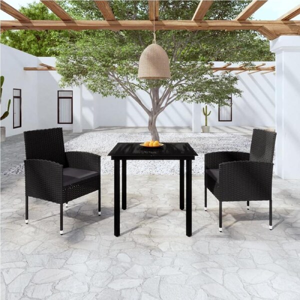 3 Piece Garden Dining Set Black vidaXL
