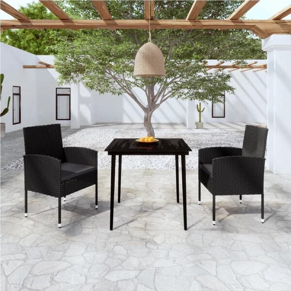 3 Piece Garden Dining Set Black vidaXL