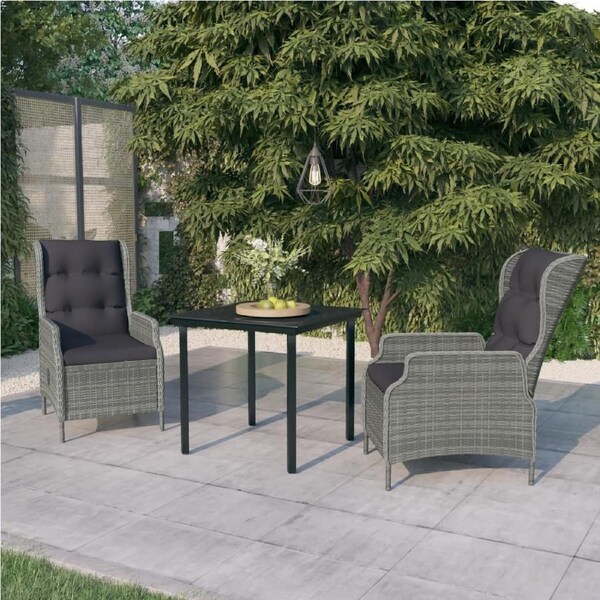 3 Piece Garden Dining Set Light Grey vidaXL