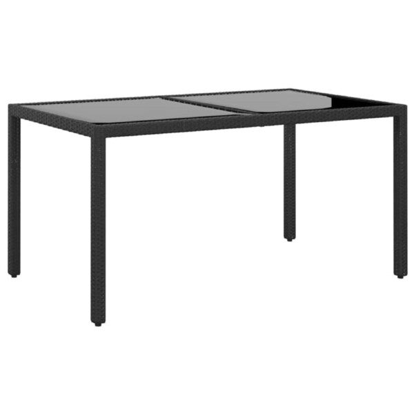 Garden Table 150x90x75 cm Tempered Glass and Poly Rattan Black vidaXL
