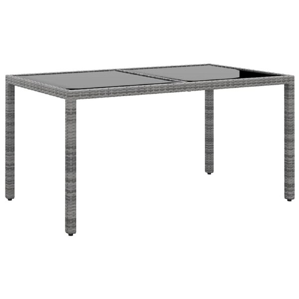Garden Table 150x90x75 cm Tempered Glass and Poly Rattan Grey vidaXL