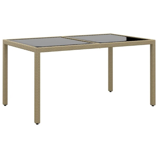 Garden Table 150x90x75 cm Tempered Glass and Poly Rattan Beige vidaXL