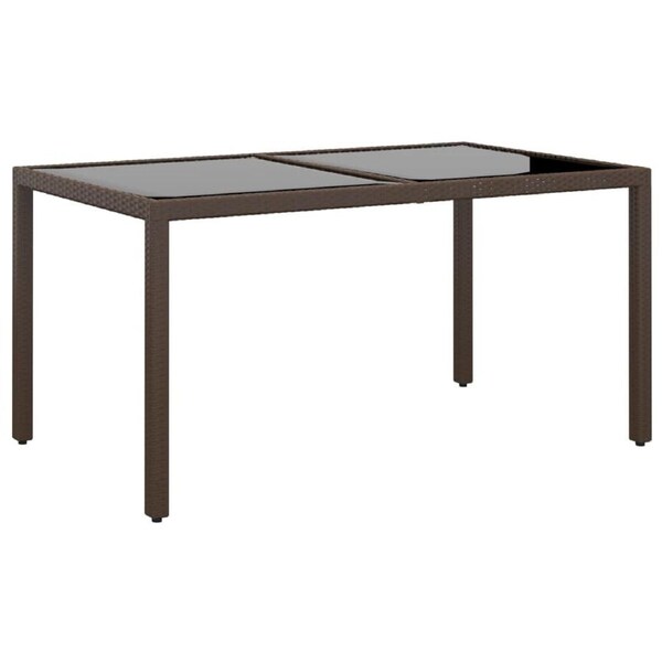 Garden Table 150x90x75 cm Tempered Glass and Poly Rattan Brown vidaXL