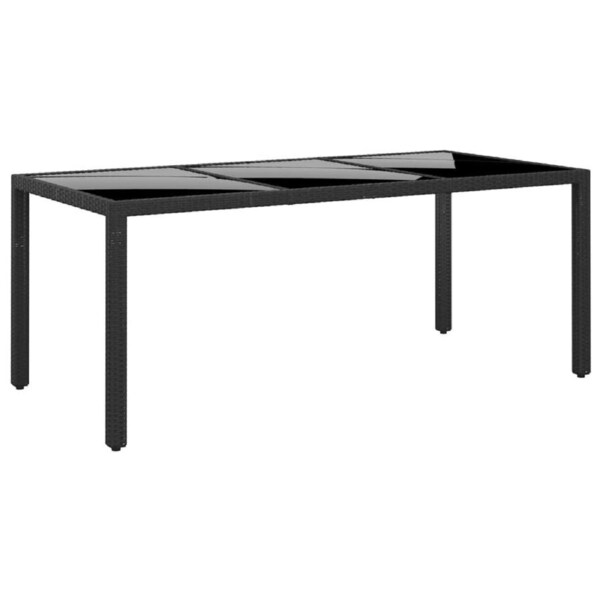 Garden Table 190x90x75 cm Tempered Glass and Poly Rattan Black vidaXL