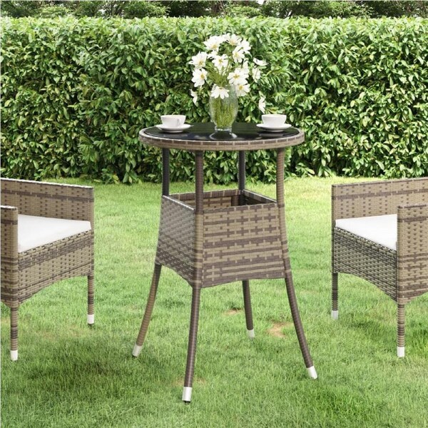 Garden Table ?60x75 cm Tempered Glass and Poly Rattan Grey vidaXL