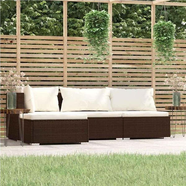 4 Piece Garden Lounge Set with Cushions Brown Poly Rattan vidaXL