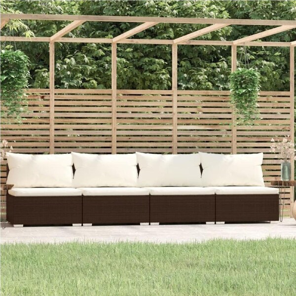 4-Seater Sofa with Cushions Brown Poly Rattan vidaXL
