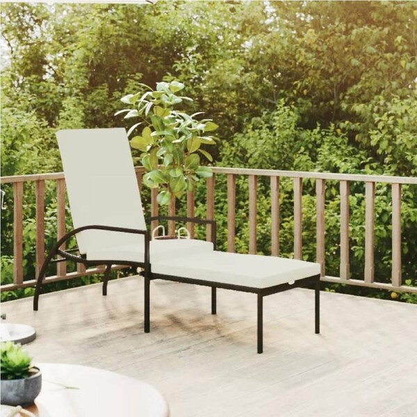 Sun Lounger with Footrest PE Rattan Black vidaXL