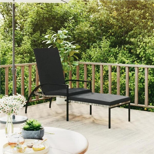 Sun Lounger with Footrest PE Rattan Grey vidaXL