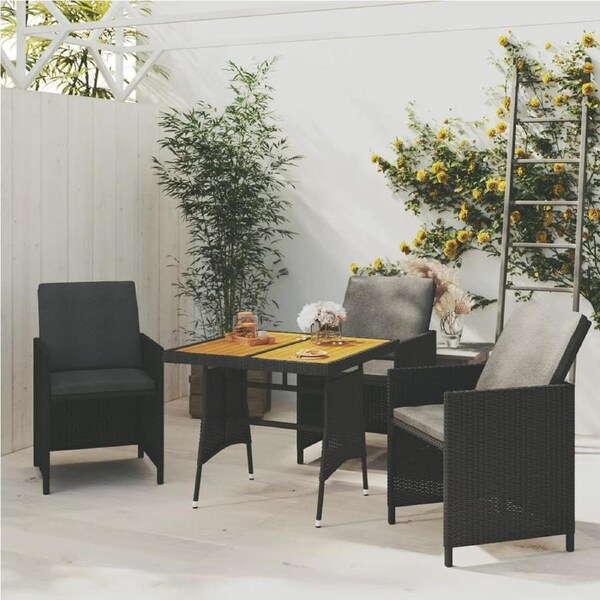 Garden Table Black 70x70x72 cm Poly Rattan & Solid Acacia Wood vidaXL