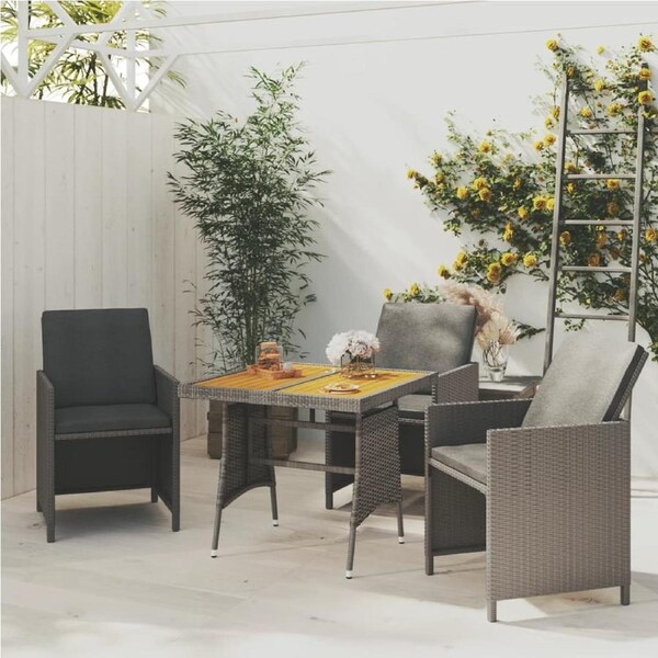 Garden Table Grey 70x70x72 cm Poly Rattan & Solid Acacia Wood vidaXL