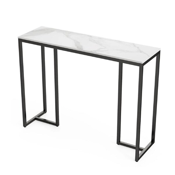 Large Modern Marble Console Table Sintered Stone Entryway Hallway Table with Metal Frame