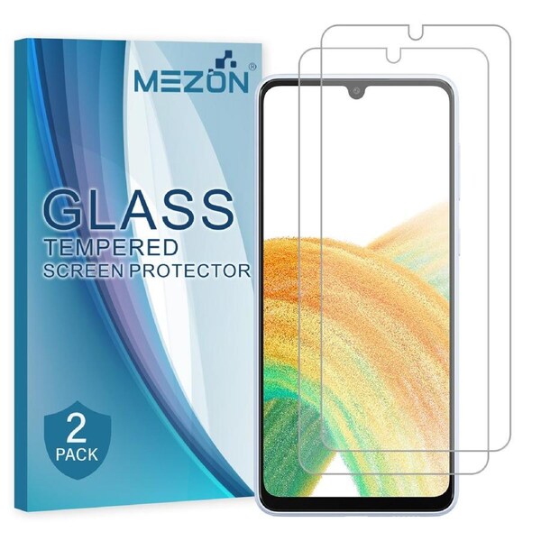 [2 Pack] Samsung Galaxy A33 5G Tempered Glass Crystal Clear Premium 9H HD Screen Protector by MEZON – Case Friendly, Shock Absorption (Galaxy A33 5G, 9H)