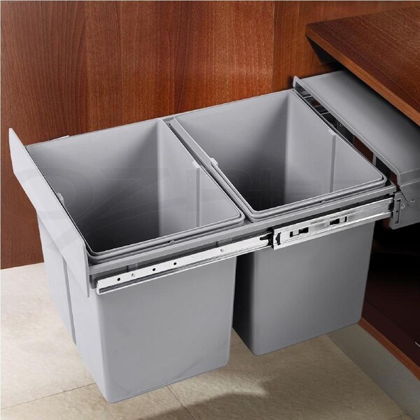 Cefito Pull Out Bin Kitchen Slide Out Rubbish Waste Basket Twin Cabinet 30L 40L 20L - Grey