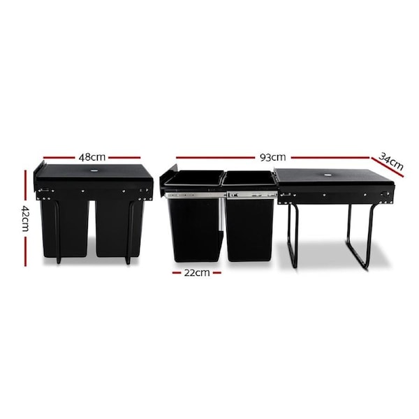 Cefito Pull Out Bin Kitchen Slide Out Rubbish Waste Basket Twin Cabinet 30L 40L 20L - Black