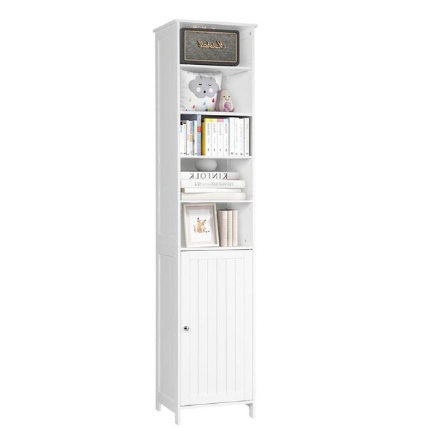 Costway Bathroom Tallboy Toilet Storage Cabinet Slim Laundry Cupboard Rack Corner Floor w/Adjustable Shelves White