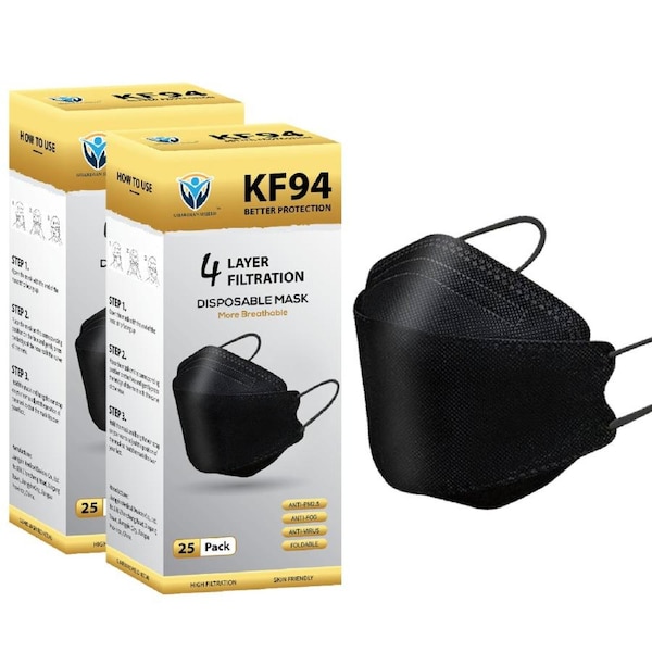 50Pcs KF94 Disposable Face Mask 3D Mouth Comfort Protective Masks 4 Layer-Black